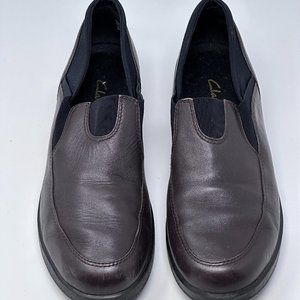 Clarks Womens Slip On Loafer Dark Brown With Elastic Sock Flats Size 10N